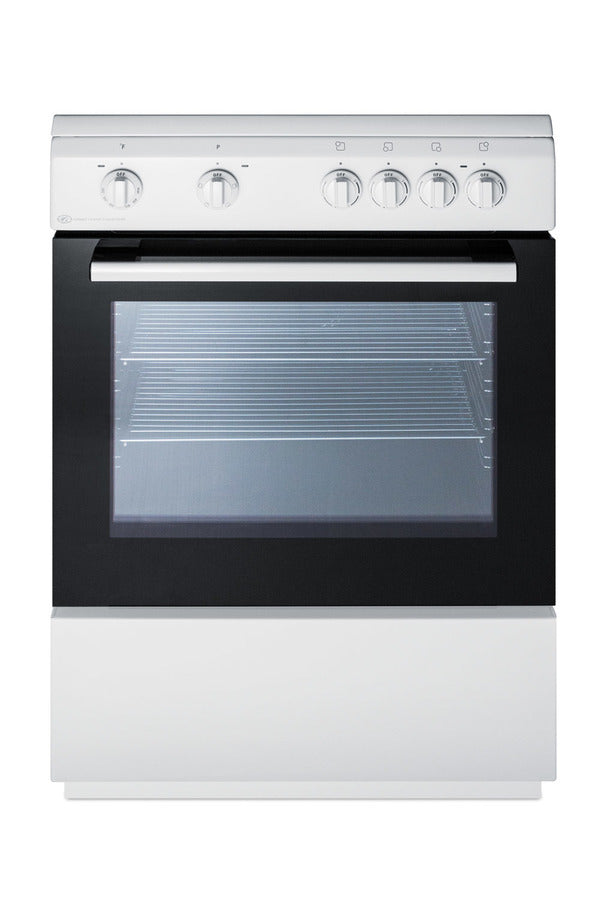 Accucold 24" Wide Smooth Top Electric Range in Slide-in Style and White Finish, with Storage Drawer and Large Oven Window in Blac