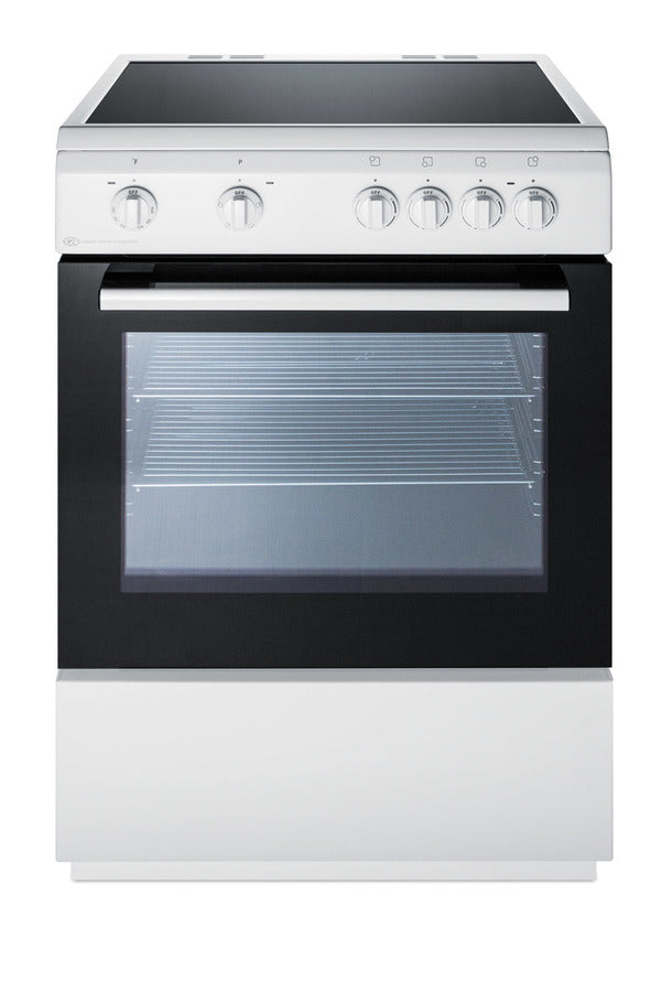 Accucold 24" Wide Smooth Top Electric Range in Slide-in Style and White Finish, with Storage Drawer and Large Oven Window in Blac