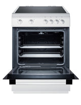 Accucold 24" Wide Smooth Top Electric Range in Slide-in Style and White Finish, with Storage Drawer and Large Oven Window in Blac