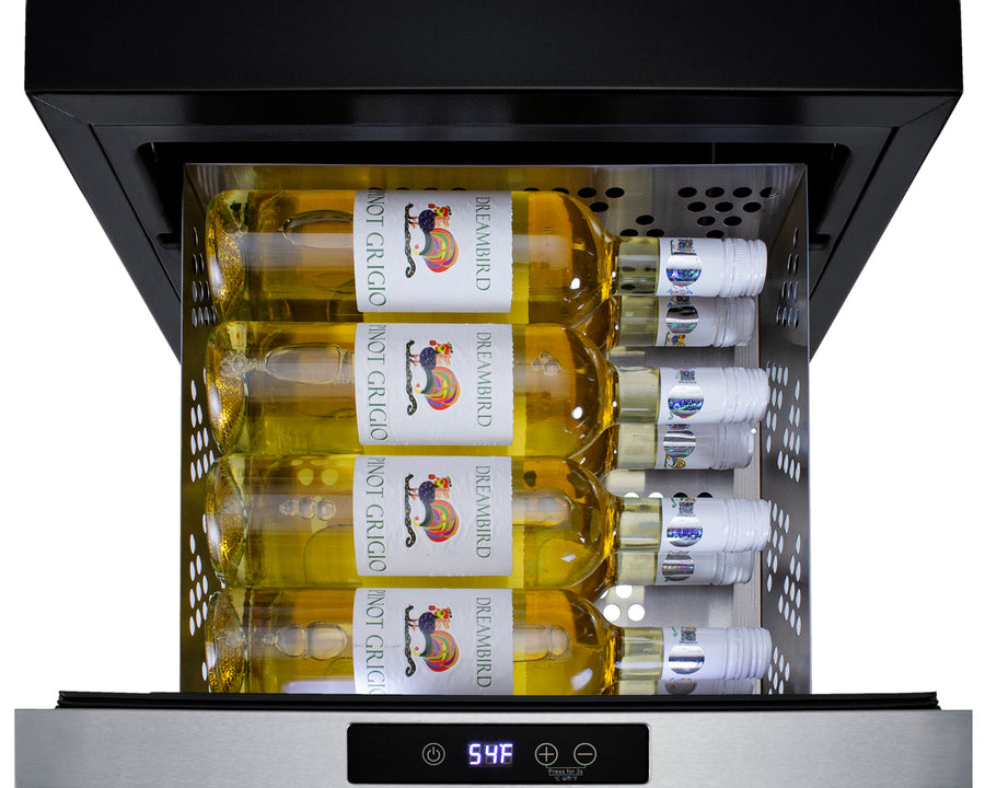 18" Wide Single Drawer Cooler for Built-in Installation, Panel-ready Stainless Steel Drawer Front - Full Wine