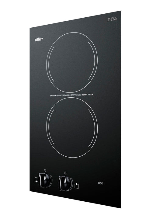 12" Wide 115V 2-Burner Radiant Cooktop (Model CR2110B) - Angle