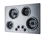 Accucold 30" wide 230V electric cooktop with four coil elements and stainless steel finish