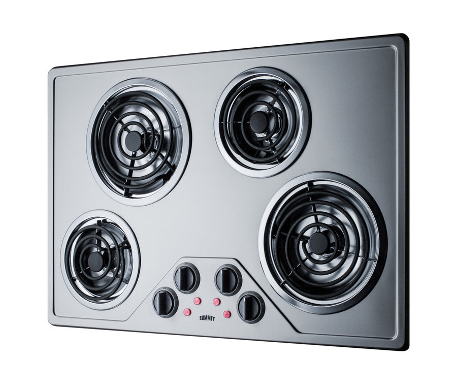 Accucold 30" wide 230V electric cooktop with four coil elements and stainless steel finish