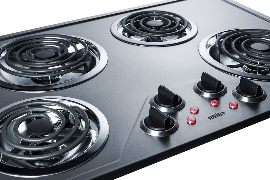 Accucold 30" wide 230V electric cooktop with four coil elements and stainless steel finish