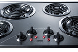 Accucold 30" wide 230V electric cooktop with four coil elements and stainless steel finish