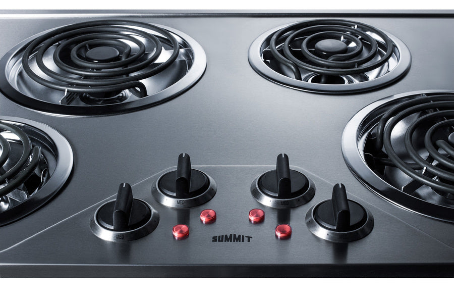 Accucold 30" wide 230V electric cooktop with four coil elements and stainless steel finish