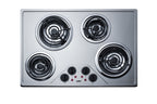 Accucold 30" wide 230V electric cooktop with four coil elements and stainless steel finish