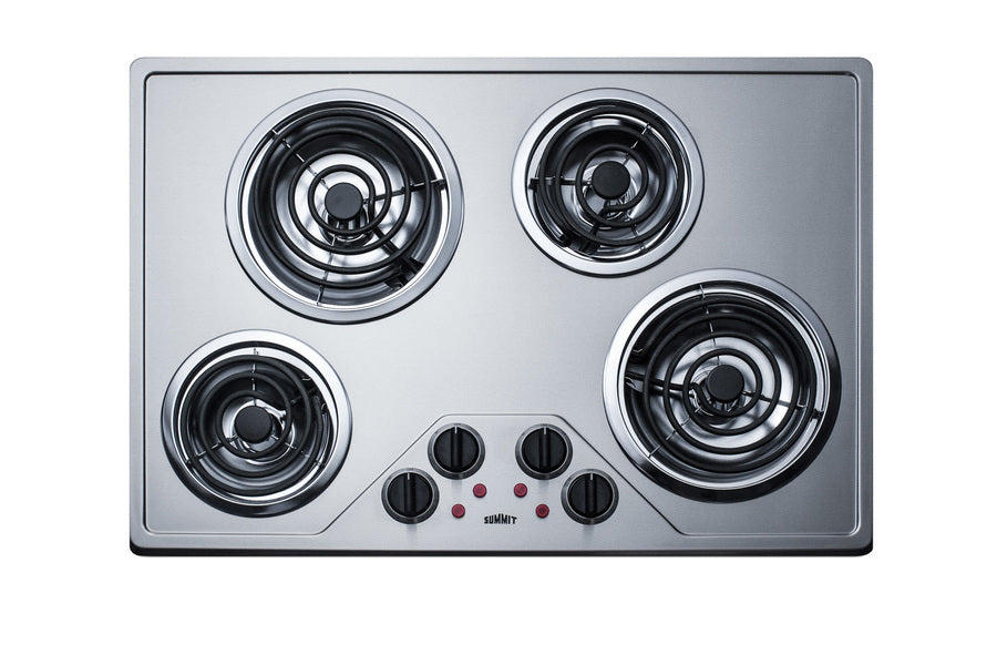 Accucold 30" wide 230V electric cooktop with four coil elements and stainless steel finish