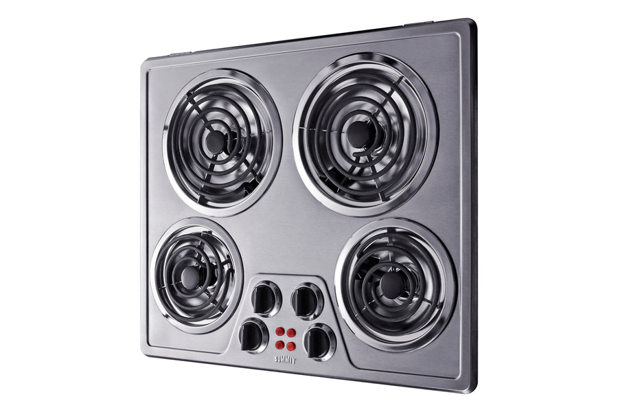 24" wide 230V electric cooktop with four coil elements and stainless steel finish