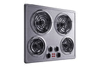24" wide 230V electric cooktop with four coil elements and stainless steel finish