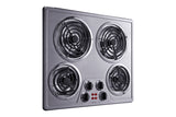 24" wide 230V electric cooktop with four coil elements and stainless steel finish