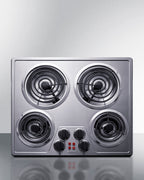 24" wide 230V electric cooktop with four coil elements and stainless steel finish