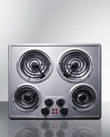 24" wide 230V electric cooktop with four coil elements and stainless steel finish