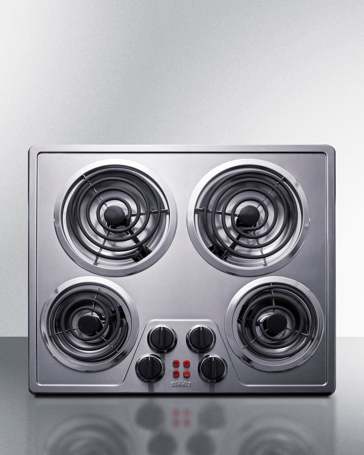 24" wide 230V electric cooktop with four coil elements and stainless steel finish