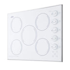 Accucold 27" wide 5-burner radiant cooktop made in the USA in smooth white ceramic glass finish