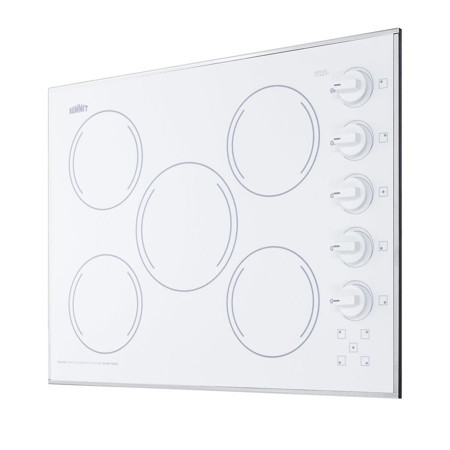 Accucold 27" wide 5-burner radiant cooktop made in the USA in smooth white ceramic glass finish