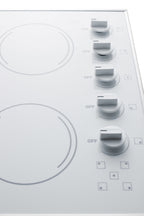 Accucold 27" wide 5-burner radiant cooktop made in the USA in smooth white ceramic glass finish