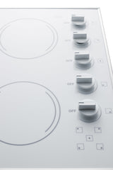 Accucold 27" wide 5-burner radiant cooktop made in the USA in smooth white ceramic glass finish