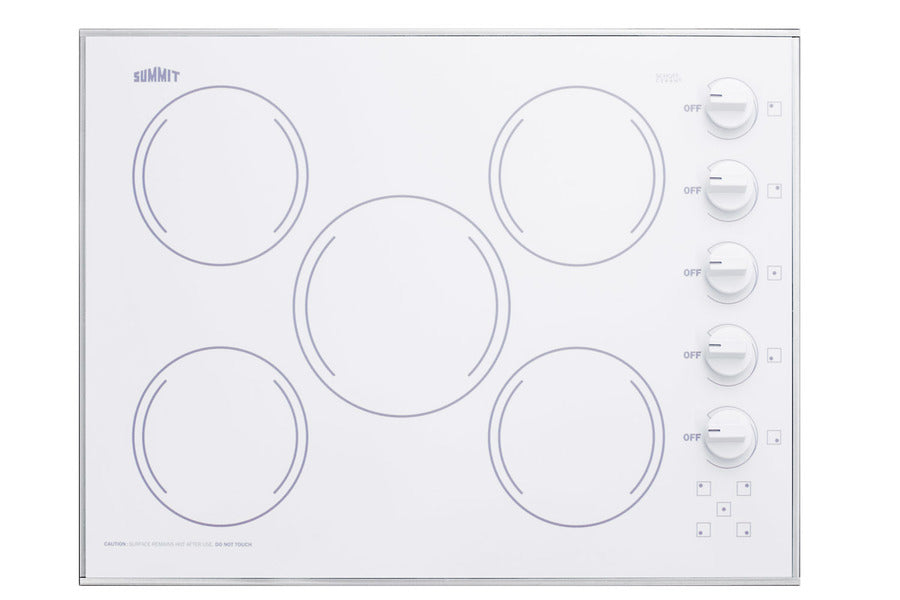 Accucold 27" wide 5-burner radiant cooktop made in the USA in smooth white ceramic glass finish