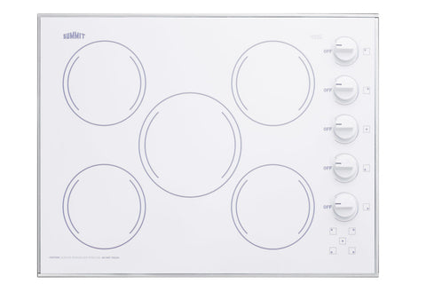 Accucold 27" wide 5-burner radiant cooktop made in the USA in smooth white ceramic glass finish