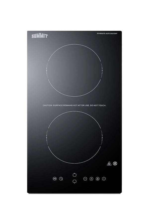 Accucold 115V 2-burner radiant black cooktop with digital touch controls and safety 30 minute auto shutoff for hotel use
