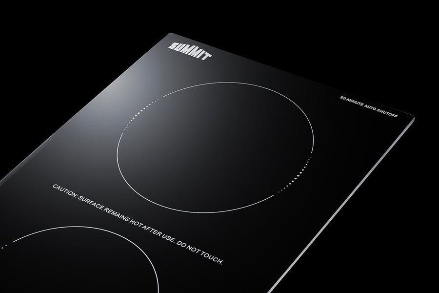Accucold 115V 2-burner radiant black cooktop with digital touch controls and safety 30 minute auto shutoff for hotel use