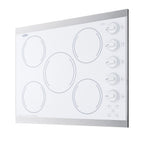 Accucold 27" wide 5-burner radiant cooktop made in the USA in smooth white ceramic glass finish and oversized SS trim