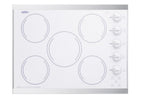 Accucold 27" wide 5-burner radiant cooktop made in the USA in smooth white ceramic glass finish and oversized SS trim