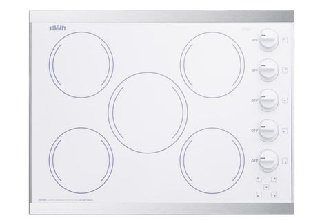 Accucold 27" wide 5-burner radiant cooktop made in the USA in smooth white ceramic glass finish and oversized SS trim