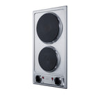 115V 2-burner solid disk cooktop in stainless steel with pre-installed cord and plug