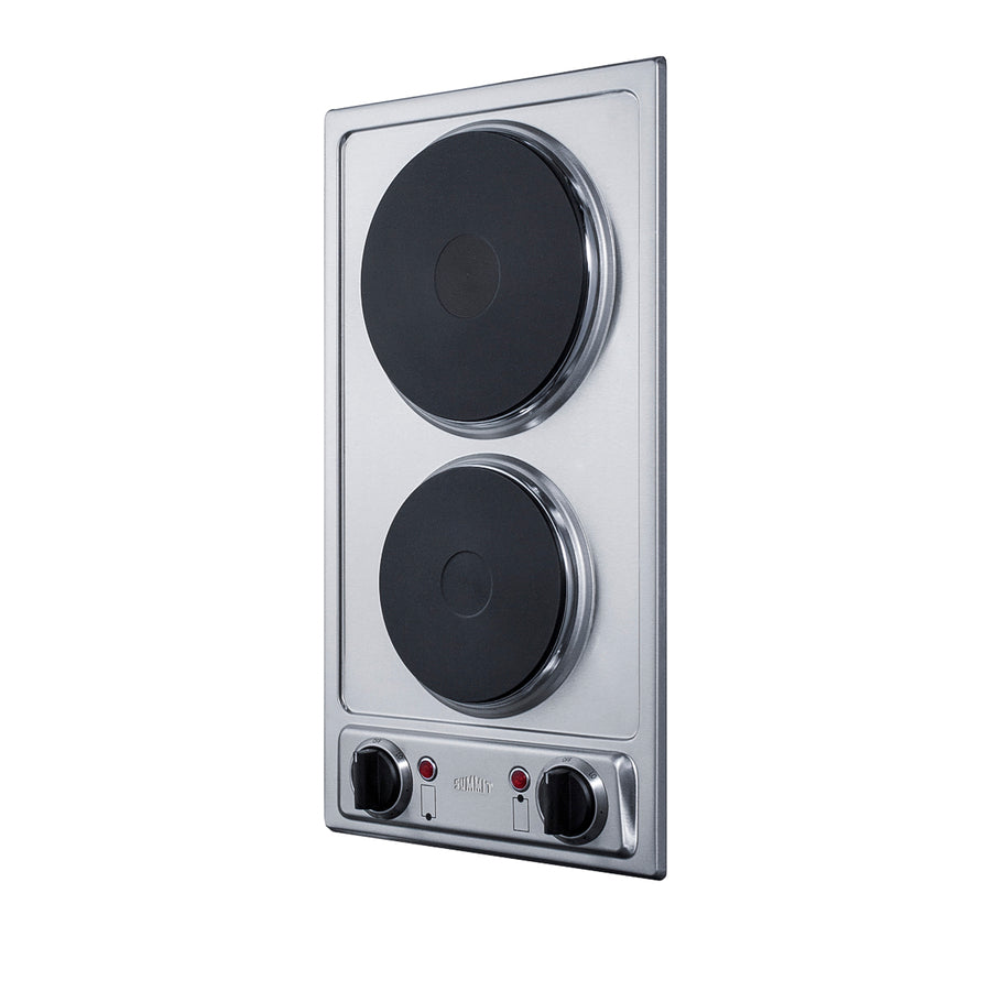 115V 2-burner solid disk cooktop in stainless steel with pre-installed cord and plug