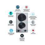 115V 2-burner solid disk cooktop in stainless steel with pre-installed cord and plug