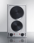 115V 2-burner solid disk cooktop in stainless steel with pre-installed cord and plug