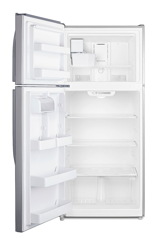 Full-size top mount refrigerator-freezer in stainless steel look with icemaker (Model CTR18PLIMLHD)