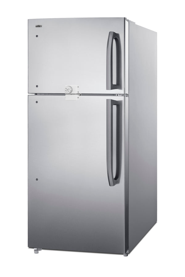 Full-size top mount refrigerator-freezer in stainless steel look with front combination lock (Model CTR18PLLLF2LHD)