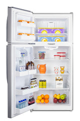 Full-size top mount refrigerator-freezer in stainless steel look with front combination lock (Model CTR18PLLLF2LHD)