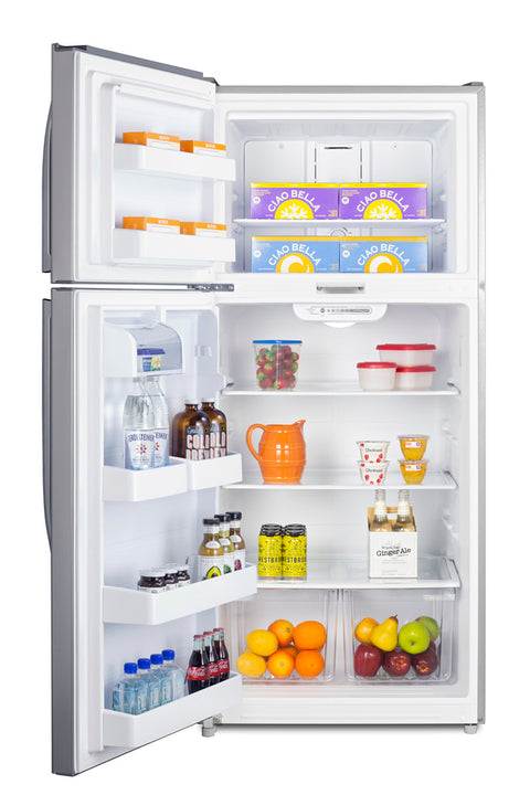 Full-size top mount refrigerator-freezer in stainless steel look with front combination lock (Model CTR18PLLLF2LHD)
