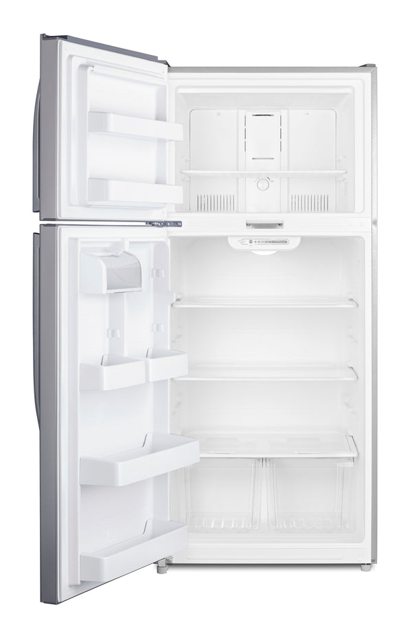 Full-size top mount refrigerator-freezer in stainless steel look with front combination lock (Model CTR18PLLLF2LHD)