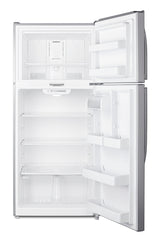 Accucold Full-size top mount refrigerator-freezer in stainless steel look with front combination lock (Model CTR18PLLLF2)