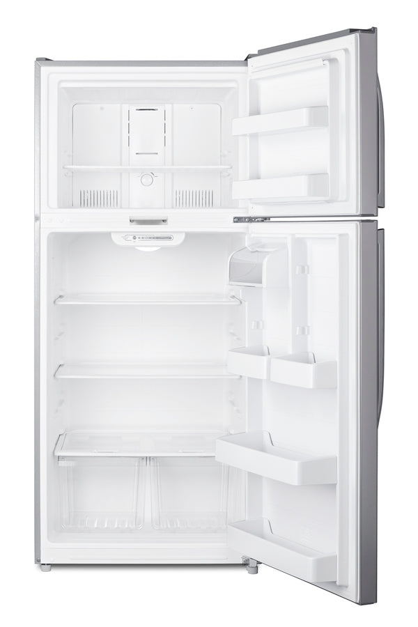 Accucold Full-size top mount refrigerator-freezer in stainless steel look with front combination lock (Model CTR18PLLLF2)