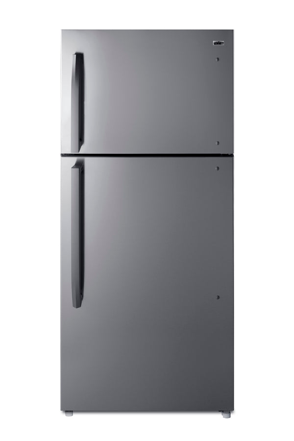 Accucold Full-size top mount refrigerator-freezer in stainless steel look with icemaker (Model CTR18PLIM)