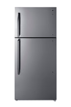 Accucold Full-size top mount refrigerator-freezer in stainless steel look with icemaker (Model CTR18PLIM)