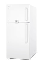 Full-size top mount refrigerator-freezer in white with front combination lock (Model CTR18WLLF2LHD)