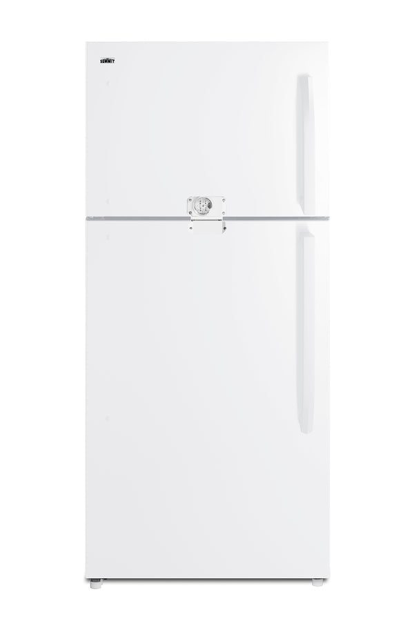Full-size top mount refrigerator-freezer in white with front combination lock (Model CTR18WLLF2LHD)