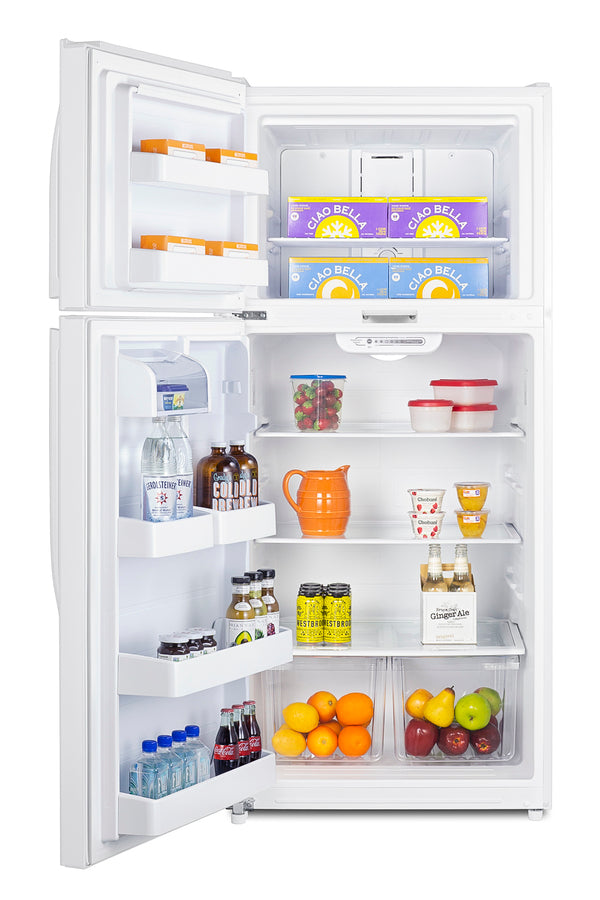 Full-size top mount refrigerator-freezer in white with front combination lock (Model CTR18WLLF2LHD)