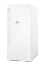 Accucold Full-size top mount refrigerator-freezer in white with front combination lock (Model CTR18WLLF2)