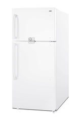 Accucold Full-size top mount refrigerator-freezer in white with front combination lock (Model CTR18WLLF2)