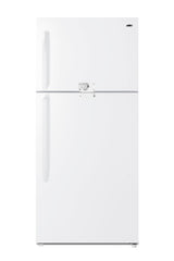Accucold Full-size top mount refrigerator-freezer in white with front combination lock (Model CTR18WLLF2)