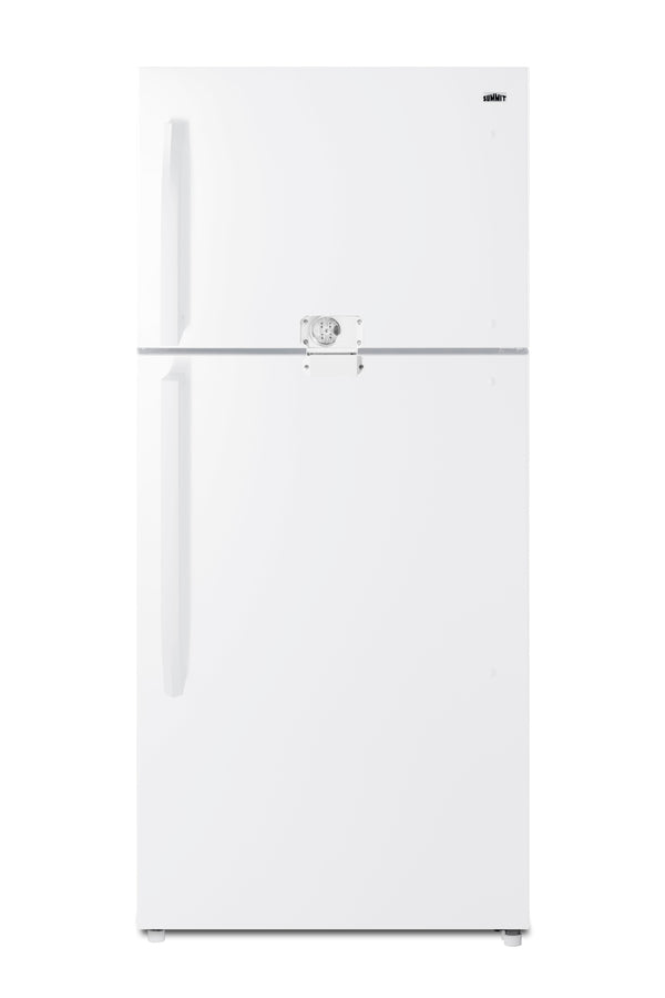 Accucold Full-size top mount refrigerator-freezer in white with front combination lock (Model CTR18WLLF2)