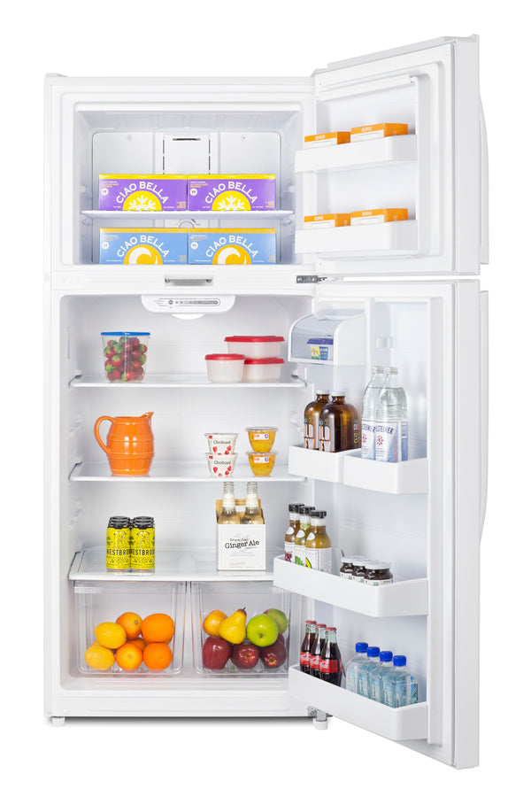 Accucold Full-size top mount refrigerator-freezer in white with front combination lock (Model CTR18WLLF2)